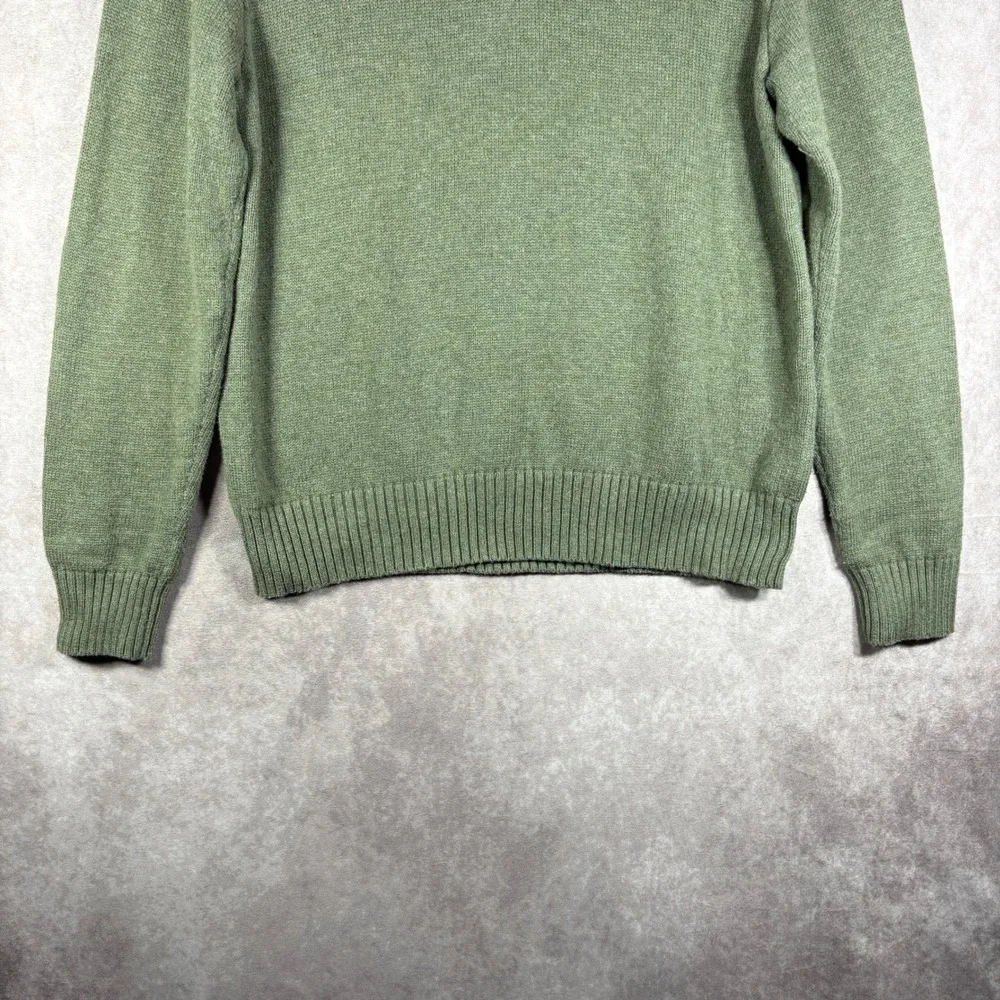 Polo Ralph Lauren Sweater Men Medium Green Button Mock Neck Cotton Knit Pullover